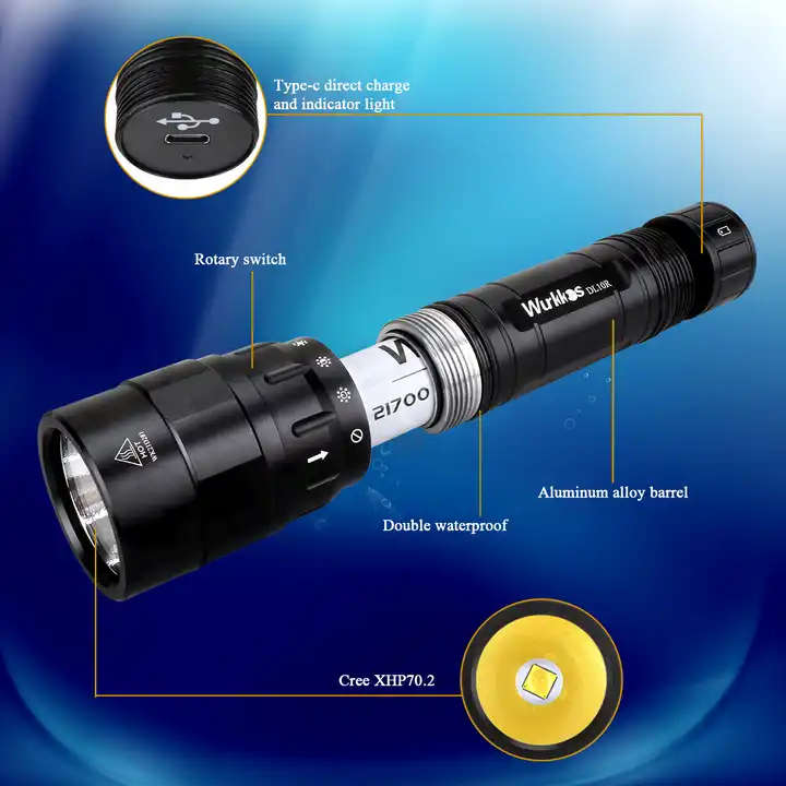 Wurkkos DL10R 4500 Lumen 287m Throw Rechargeable Diving Flashlight with 21700 Battery