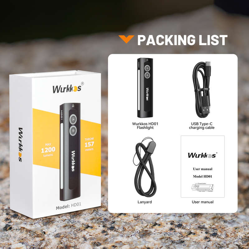 Wurkkos HD01 1200 Lumen 157m Throw Rechargeable EDC Flashlight with Built-in Battery