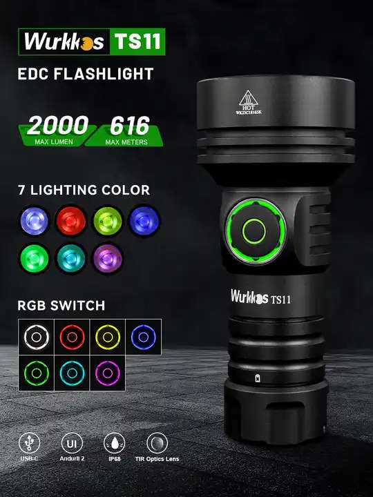 Wurkkos TS11 2000 Lumen 616m Throw Rechargeable Mini Flashlight with 18350 Battery