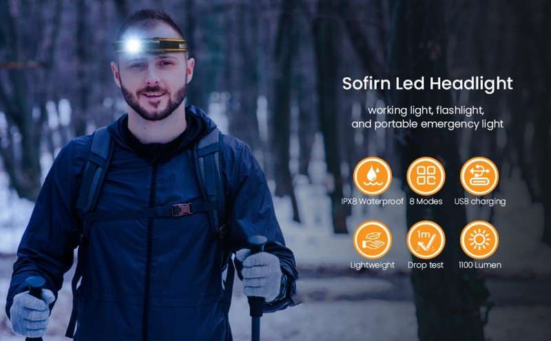 Sofirn HS10 1100 Lumen 129m Throw Rechargeable Headlamp with 18650 Battery