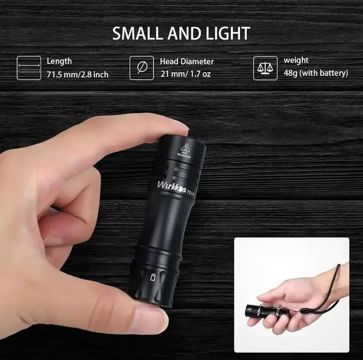 Wurkkos TS10 V2 1400 Lumen 130m Throw Rechargeable Mini Flashlight with 14500 Battery