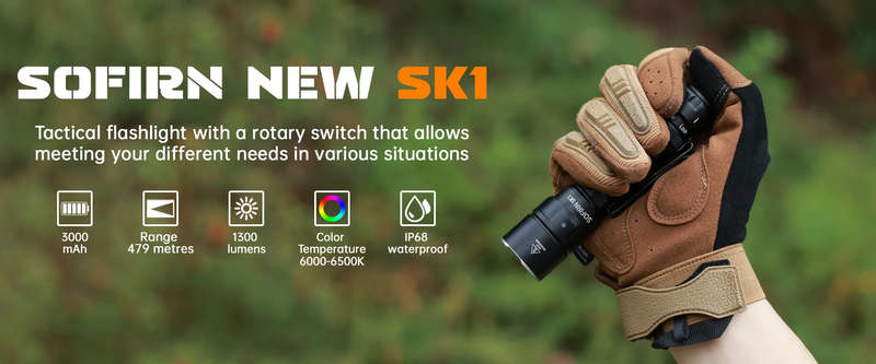 Sofirn SK1 1300 Lumen 350m Throw Rechargeable Tactical Flashlight with 18650 Battery