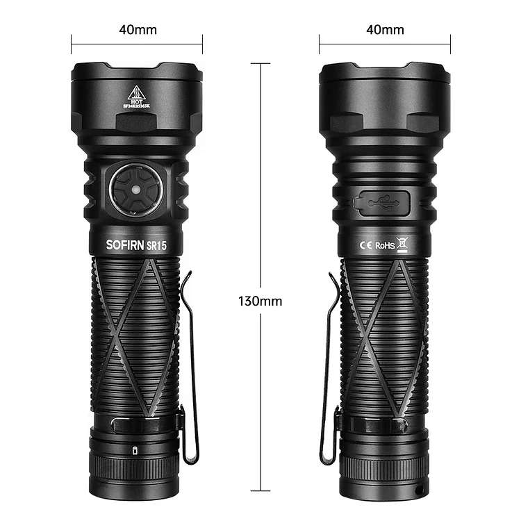 Sofirn SR15 4500 Lumen 510m Throw Rechargeable Flashlight with 21700 Battery