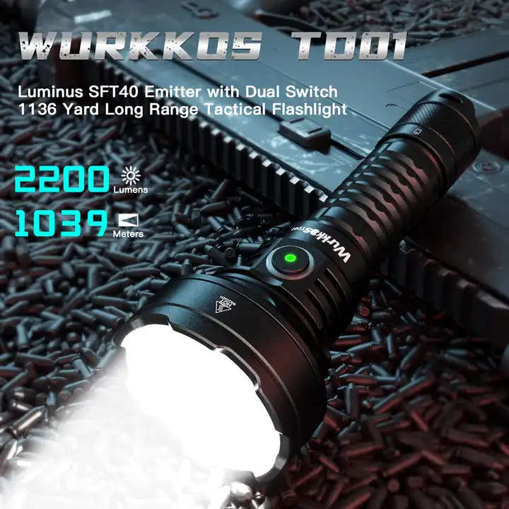 Wurkkos TD01 2200 Lumen 1039m Throw Rechargeable Tactical Flashlight with 21700 Battery