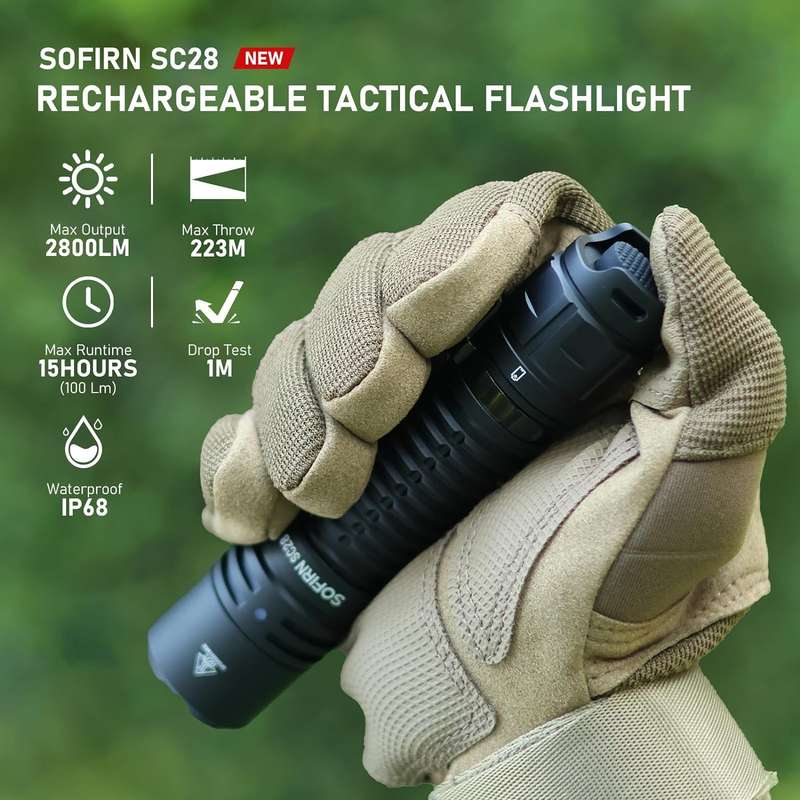 Sofirn SC28 2800 Lumen 223m Throw Rechargeable Flashlight with 21700 Battery