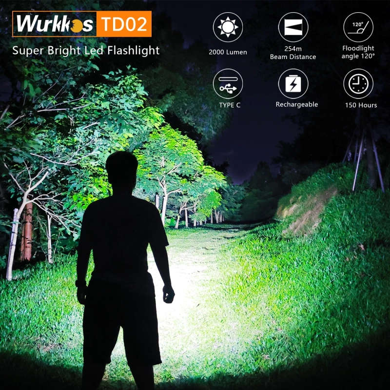 Wurkkos TD02 2000 Lumen 254m Throw Rechargeable Tactical Flashlight