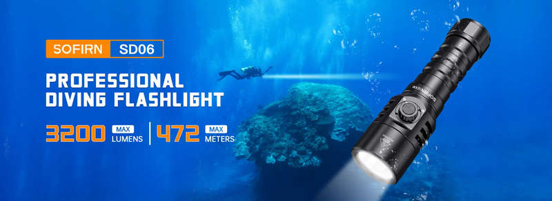Sofirn SD06 3200 Lumen 472m Throw Rechargeable Diving Flashlight with 21700 Battery