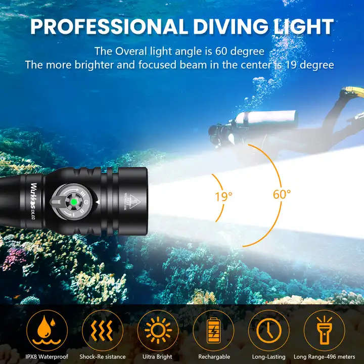 Wurkkos DL02 3000 Lumen 480m Throw Rechargeable Diving Flashlight with 21700 Battery