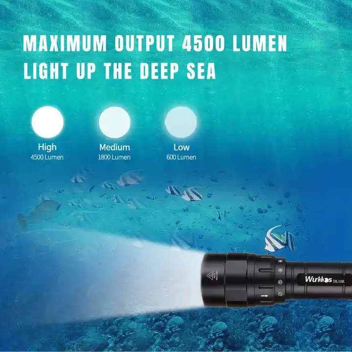 Wurkkos DL10R 4500 Lumen 287m Throw Rechargeable Diving Flashlight with 21700 Battery