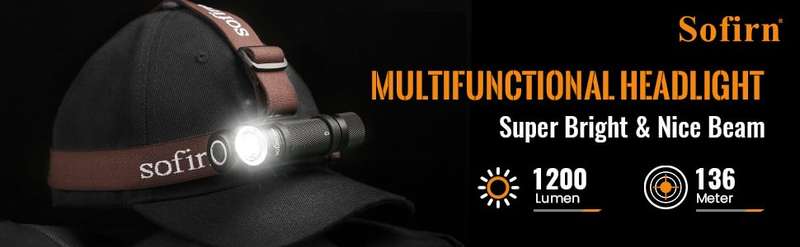 Sofirn SP40 1200 Lumen 136m Throw Rechargeable Headlamp with 18650 Battery