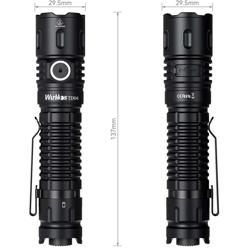 Wurkkos TD04 3000 Lumen 295m Throw Rechargeable Tactical Flashlight with 21700 Battery