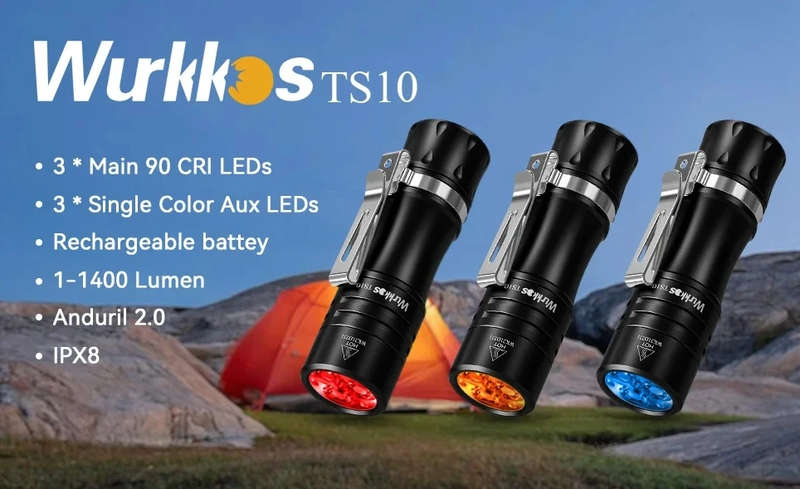 Wurkkos TS10 V2 1400 Lumen 130m Throw Rechargeable Mini Flashlight with 14500 Battery