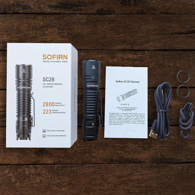 Sofirn SC28 2800 Lumen 223m Throw Rechargeable Flashlight with 21700 Battery