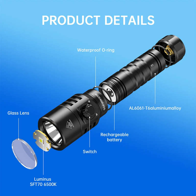 Sofirn SD06 3200 Lumen 472m Throw Rechargeable Diving Flashlight with 21700 Battery