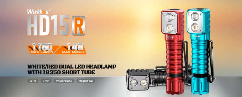 Wurkkos HD15R 2000 Lumen 151m Throw Rechargeable Headlamp with 18650 Battery