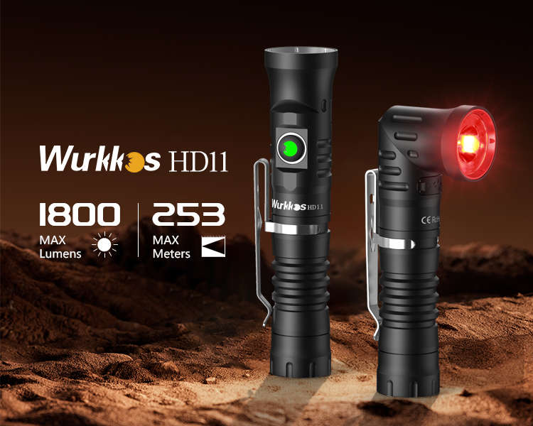 Wurkkos HD11 90° Folding EDC Flashlight - 1800 Lumens, 253m Throw