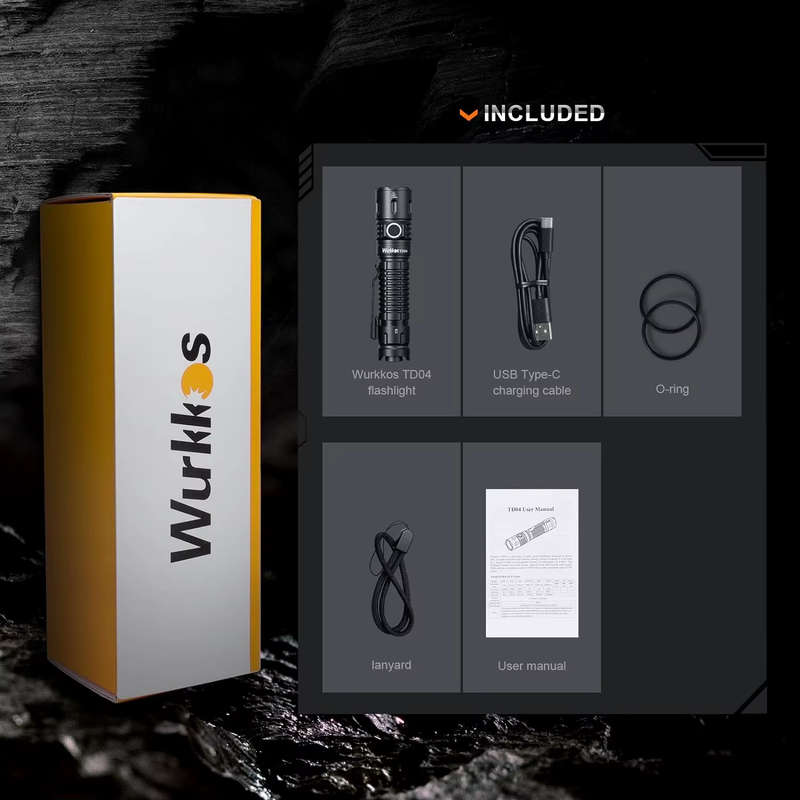 Wurkkos TD04 3000 Lumen 295m Throw Rechargeable Tactical Flashlight with 21700 Battery