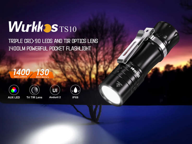 Wurkkos TS10 V2 1400 Lumen 130m Throw Rechargeable Mini Flashlight with 14500 Battery
