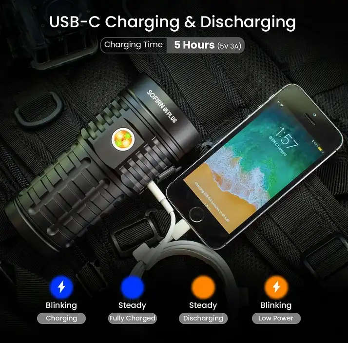 Sofirn Q8 Plus 16000 Lumen 554m Throw Rechargeable Flashlight with 3x 21700 Batteries