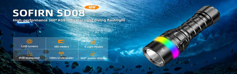 Sofirn SD08 3200 Lumen 385m Throw Rechargeable Diving Flashlight with 21700 Battery