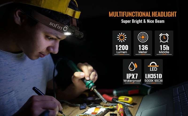 Sofirn SP40 1200 Lumen 136m Throw Rechargeable Headlamp with 18650 Battery