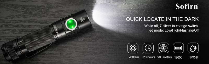 Sofirn SC31 Pro 2000 Lumen 255m Throw Rechargeable Flashlight with 18650 Battery