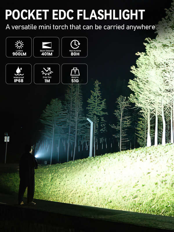 Wurkkos TS15 900 Lumen 401m Throw Rechargeable Mini Flashlight with 14500 Battery