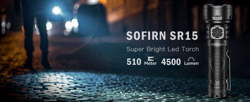 Sofirn SR15 4500 Lumen 510m Throw Rechargeable Flashlight with 21700 Battery