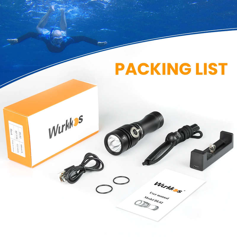 Wurkkos DL02 3000 Lumen 480m Throw Rechargeable Diving Flashlight with 21700 Battery