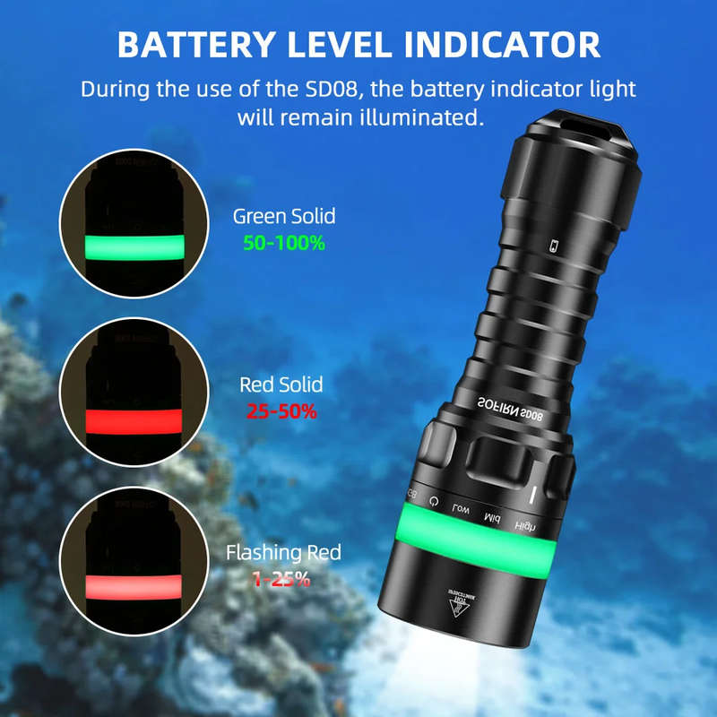 Sofirn SD08 3200 Lumen 385m Throw Rechargeable Diving Flashlight with 21700 Battery