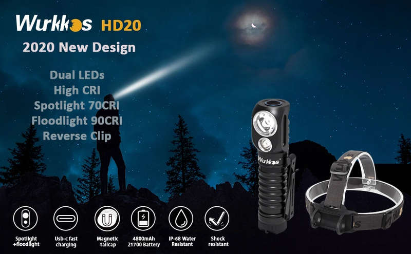 Wurkkos HD20 2000 Lumen 144m Throw Rechargeable Headlamp with Battery
