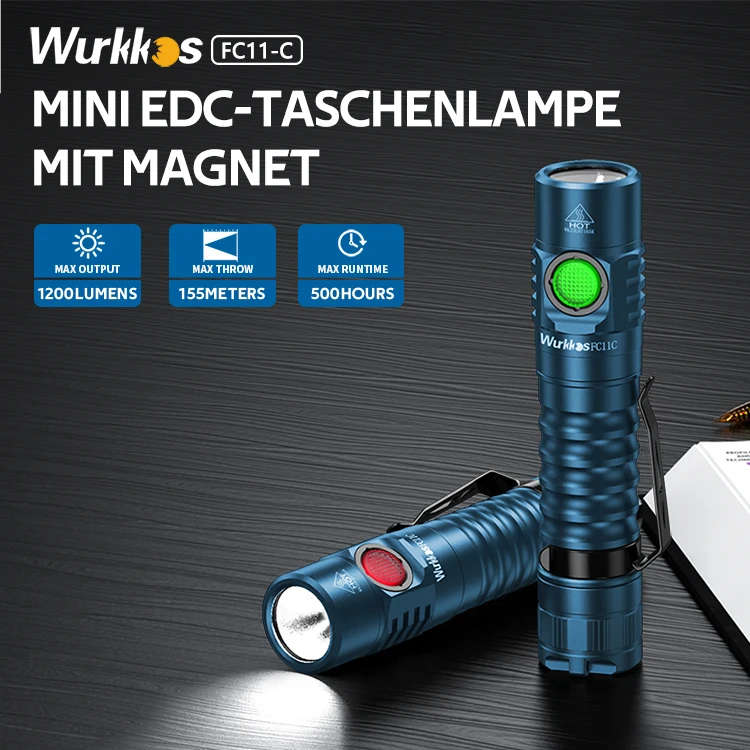 Wurkkos FC11C 1200 Lumen 155m Throw Rechargeable Flashlight with 18650 Battery