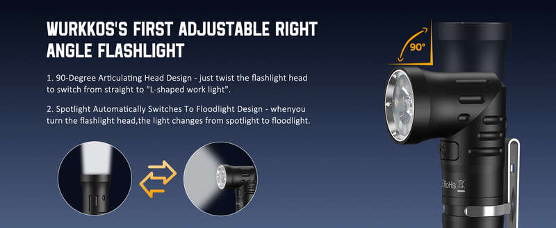 Wurkkos HD11 90° Folding EDC Flashlight - 1800 Lumens, 253m Throw