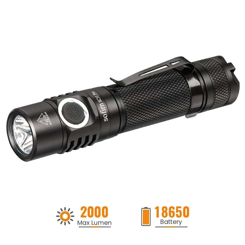 Sofirn SC31 Pro 2000 Lumen 255m Throw Rechargeable Flashlight with 18650 Battery