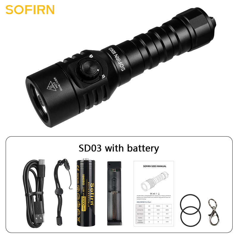 Sofirn SD03 1800 Lumen 447m Throw Rechargeable Diving Flashlight with 18650 Battery