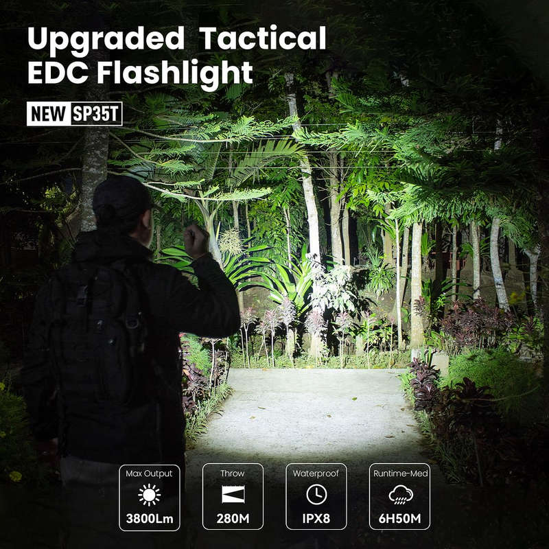 Sofirn SP35T 3800 Lumen 280m Throw Rechargeable Tactical Flashlight with 21700 Battery