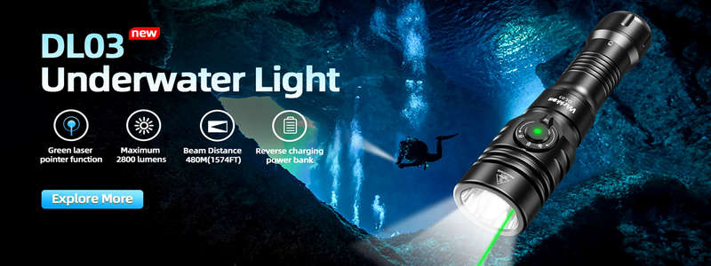 Wurkkos DL03 2800 Lumen 480m Throw Rechargeable Diving Flashlight with 21700 Battery