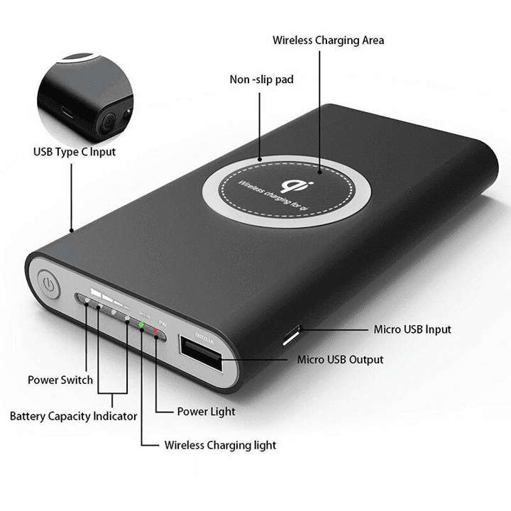 Rocka Wireless 8000mAh Charging Power Bank,