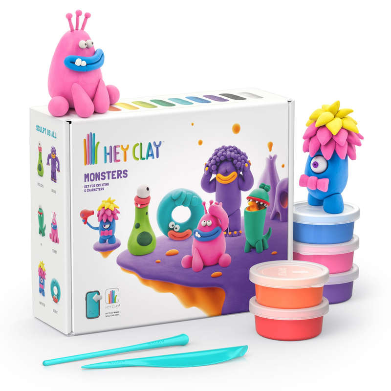 Hey Clay - Modelling Air-Dry Clay with Fun Interactive App - Monsters, 15 cans- Damaged Packaging