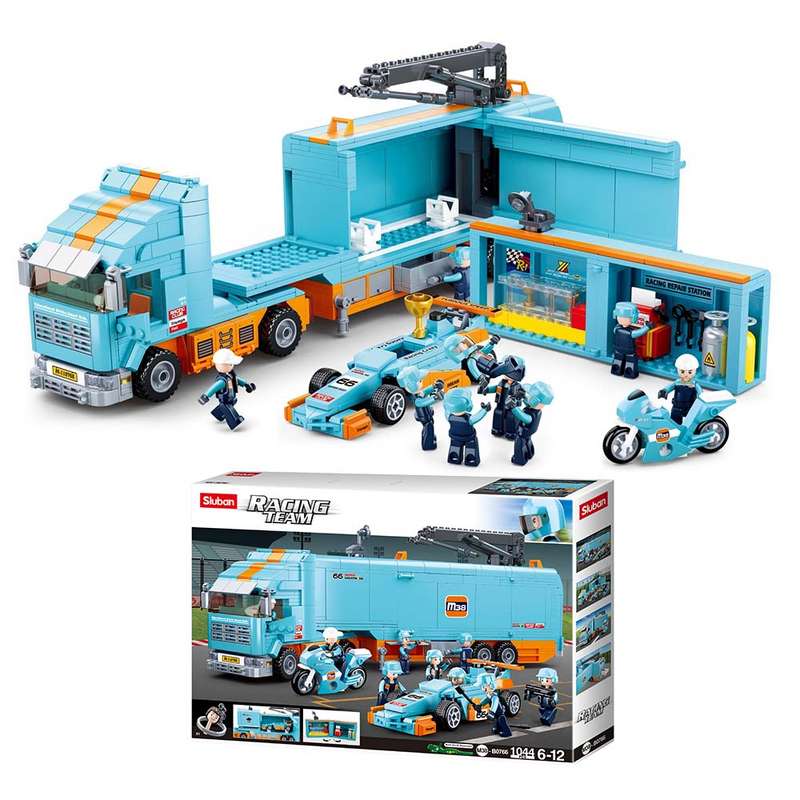 Sluban - Racing Team - F1 Mobile Racing Team Truck and Team - 1044pcs- Damaged Packaging