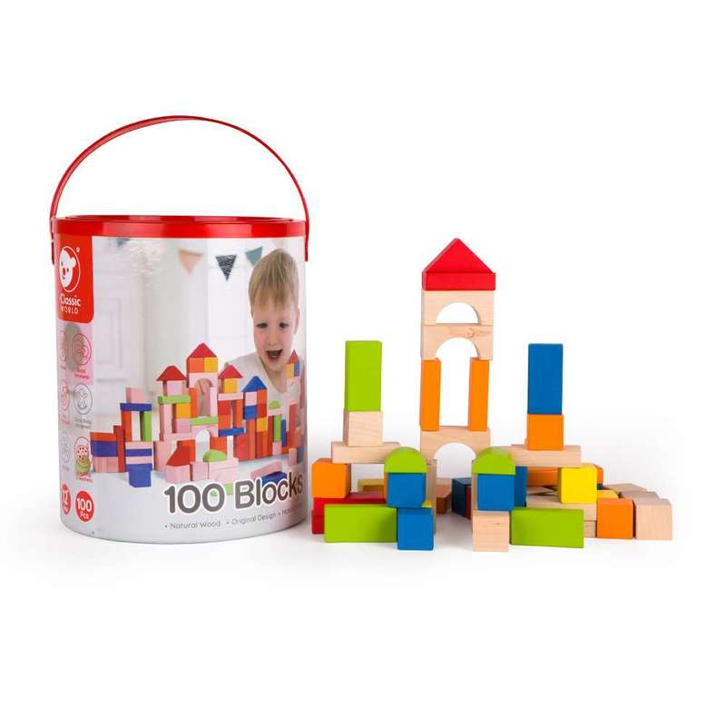 Classic World - Wooden Building Blocks with Sorting Lid - 100pcs- Packaging Damaged