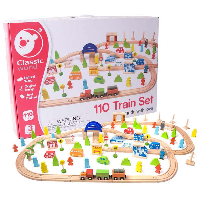 Classic World - Train Set - Wood - 110pcs