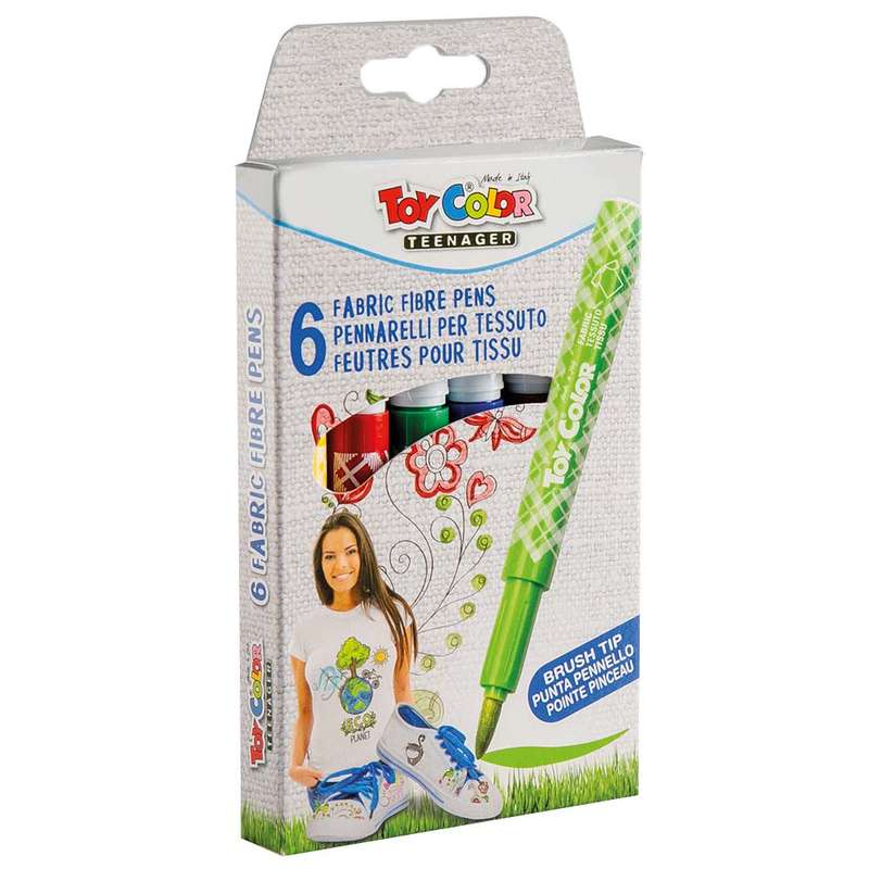 Toy Color - Fabric Pens - Jumbo - 6 Colours Retail Hanger Pack- Packaging Damaged