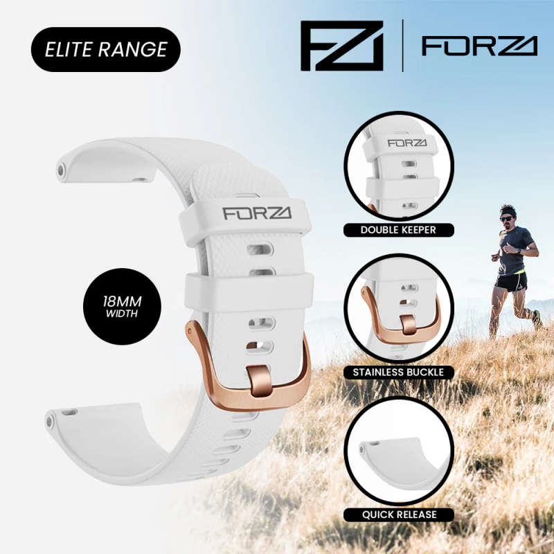 FORZA - ELITE | 18mm Quick Release Watch Strap for Garmin (White - Rose Gold Buckle)