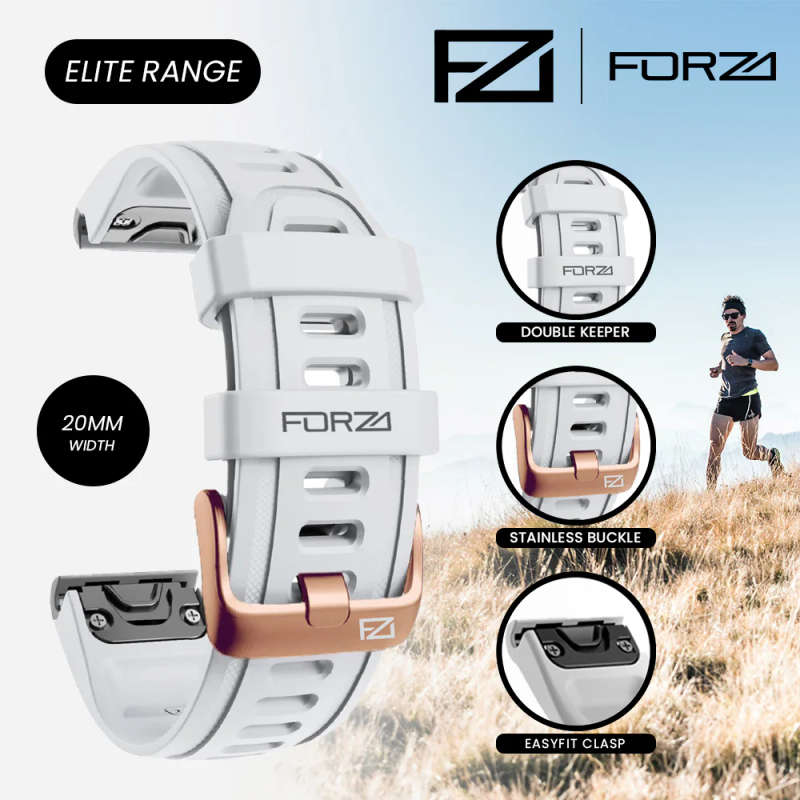 FORZA - ELITE | 20mm EasyFit Watch Strap for Garmin (White - Rose Gold Buckle)