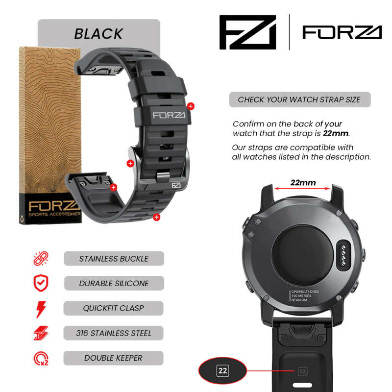 FORZA - ELITE | 22mm Easy Fit Two Tone Watch Strap for Garmin (Red/Grey)