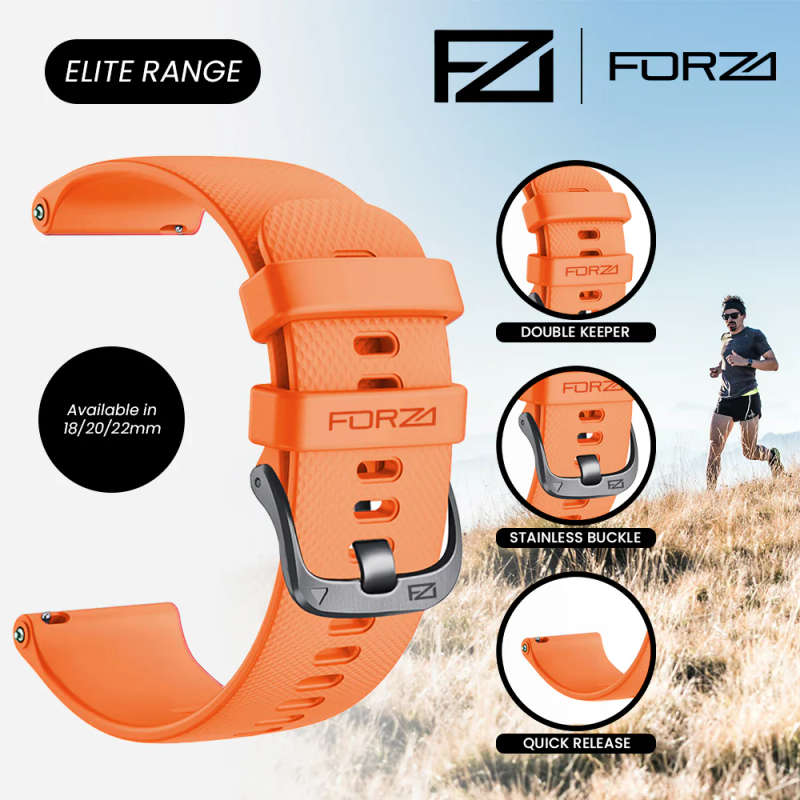 FORZA - ELITE | 20mm Quick Release Two Tone Watch Strap for Garmin (Black/Orange)
