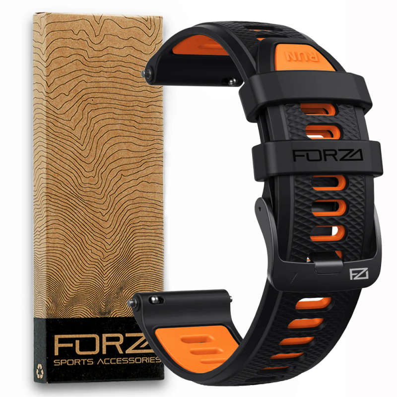 FORZA - ELITE | 20mm Quick Release Two Tone Watch Strap for Garmin (Black/Orange)