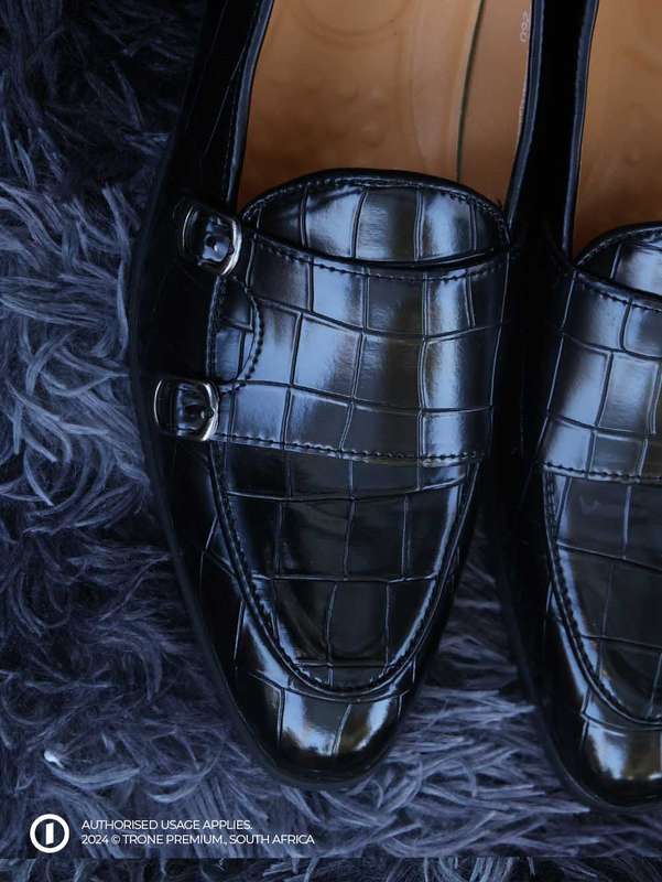 Double Buckle Monk Loafers - Black