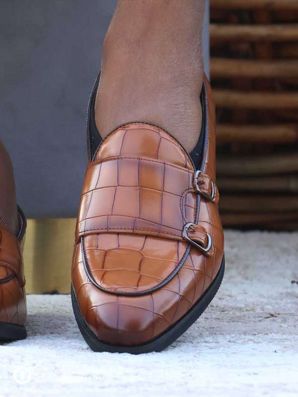 Double Buckle Monk Loafers - Brown